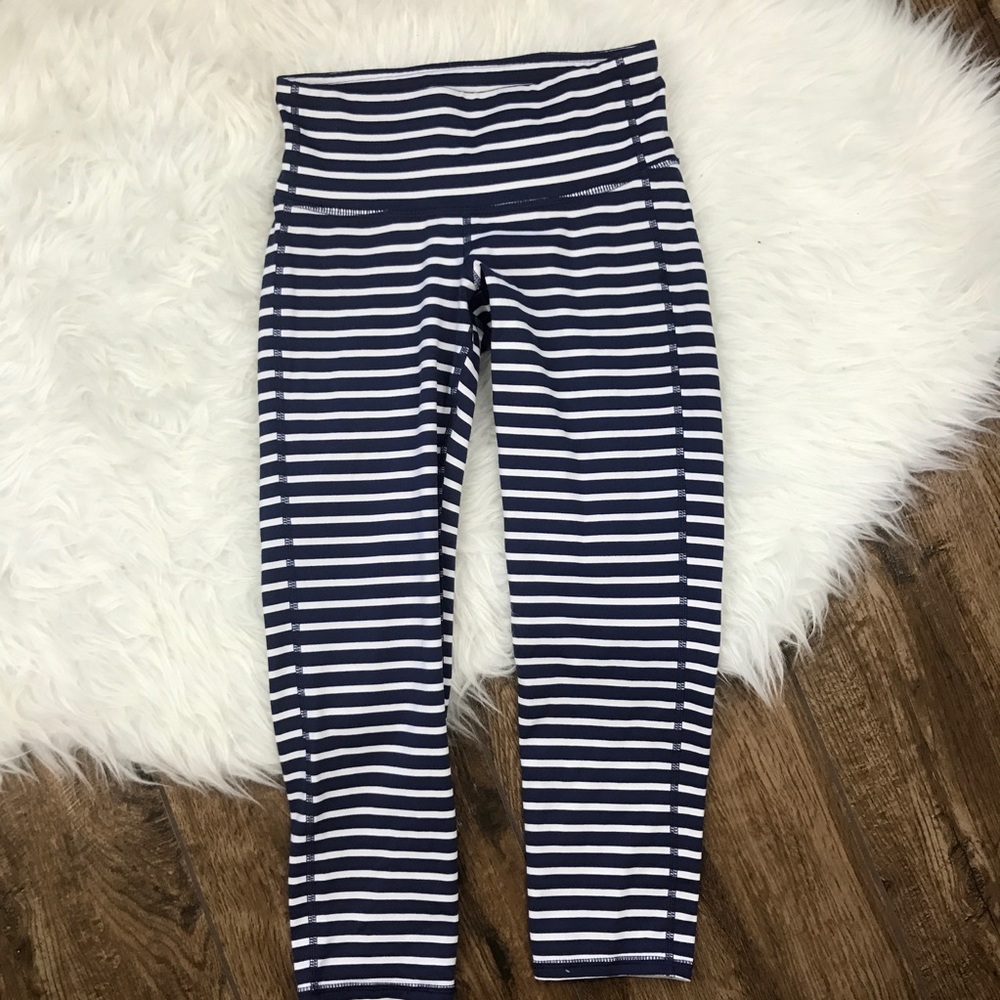 Athleta • Blue Striped Chaturanga Cropped Leggings - Picture 2 of 8